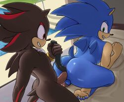 2boys 5_fingers 5_toes anthro balls barefoot black_body black_claws black_fur black_nails black_nose black_tail blue_body blue_fur blue_tail chest_tuft claws colored_nails duo eulipotyphlan feet fingers fur gay genitals green_eyes hedgehog hi_res humanoid humanoid_feet lugiem_art male male/male male_penetrated male_penetrating mammal mobian_(species) multicolored_body multicolored_fur nails nude penetration penis red_body red_eyes red_fur sega sex shadow_the_hedgehog smile soles sonic_(series) sonic_the_hedgehog sonic_the_hedgehog_(series) textless textless_version toes tuft two_tone_body two_tone_fur watermark