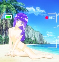 barefoot beach blush breasts cloud female female_focus fujiwara_zakuro long_hair nature nipples nude outdoors sky small_breasts solo tokyo_mew_mew uncensored water