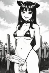 ai_generated big_balls big_penis cow_ears cow_girl futanari junji_ito smirk smirking tomie