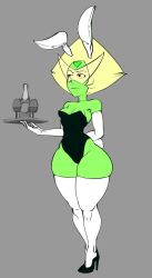 1girls breasts bunny_girl bunnysuit cartoon_network cleavage clothing female female_focus female_only gem_(species) hand_behind_back milky_way_(artist) peridot_(steven_universe) solo standing steven_universe thick_thighs thighhighs thighs waitress wide_hips