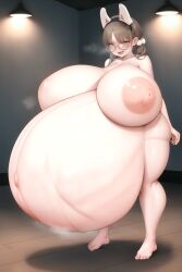 ai_generated blue_archive gigantic_belly gigantic_breasts gigantic_thighs hyper_breasts hyper_pregnancy hyper_thighs in_heat moe_(blue_archive) nude pregnant smile srt_special_academy_student stable_diffusion sweaty sweaty_body thick_thighs wide_hips