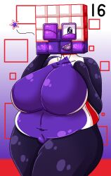 1girls ;d anthro big_breasts blush cbeebies chubby chubby_female fangs female female_focus female_human female_only jazzzeh51 multicolored_body non-human nude_female numberblocks sixteen_(numberblocks) smile square_head star_(symbol) thick_thighs wink winking_at_viewer