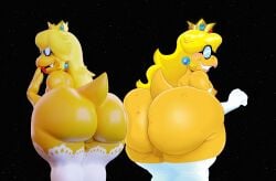 absurd_res adri164 ass balls big_ass big_butt blonde_hair bubble_butt clothing cosplay crown ear_piercing eyewear femboy genitals girly gloves hair handwear headgear hi_res inimus kamek koopa legwear makeup male mario_(series) nintendo penis piercing princess_kamek princess_peach_(cosplay) scalie sharp_teeth small_balls small_penis smile solo stockings super_mario_bros._(2023_film) teeth wide_hips yellow_body