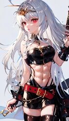 abs ai_generated beltskirt midriff navel original red_eyes tiara white_hair