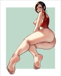 1girls ada_wong artistotle_(artist) asian asian_female black_hair blush blushing_at_viewer bob_cut breasts_out brown_eyes eyeshadow feet feet_focus female female_focus female_only foot_focus grin half-dressed inviting lips lipstick looking_at_viewer looking_back looking_back_at_viewer looking_over_shoulder one-piece_swimsuit partially_clothed pinup pinup_pose pov pov_eye_contact presenting presenting_hindquarters pussy pussy_out red_lipstick red_swimsuit resident_evil seducing seductive seductive_look seductive_pose seductive_smile short_hair smile smirk solo solo_female solo_focus swimsuit swimsuit_aside swimsuit_pull white_body white_skin wink winking winking_at_viewer