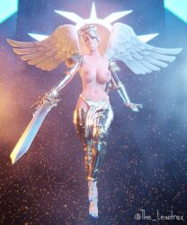 1girls 3d angel angel_wings areolae ark_(fortnite) big_breasts blender breasts epic_games female female_focus female_only fortnite fortnite:_battle_royale halo headwear highres holding holding_object holding_weapon lewdrex light-skinned_female light_skin nipples presenting presenting_breasts sword watermark wings