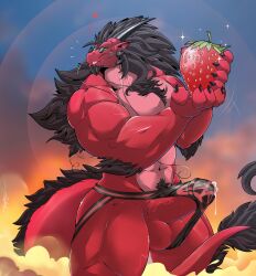 2_horns abs aliensymbol anthro balls biceps bodily_fluids body_hair chest_hair clothing cum cum_in_clothing cum_through_clothes cum_through_clothing dragon food fruit genital_fluids genitals hi_res horn jockstrap male male_only muscular muscular_anthro muscular_male pecs penis plant precum precum_through_clothing precum_through_underwear sin_(varanis_ridari) solo solo_male strawberry underwear vein veiny_muscles veiny_penis wet wet_clothing