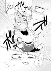 anthro black_body black_fur comic domestic_cat doujinshi duo felid feline felis fur greyscale japanese_text lagomorph leporid male mammal monochrome odabuttu rabbit rufuta_hachitani text uwaharu_nezazono working_buddies! young