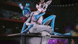 3d_(artwork) animatronic bonnie_(fnaf) breasts canid canine digital_media_(artwork) duo female female/female five_nights_at_freddy's five_nights_at_freddy's_2 fnafgamern fox hi_res lagomorph leporid looking_at_viewer machine mammal mangle_(fnaf) nipples nude rabbit robot scottgames smile source_filmmaker