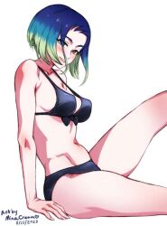 1girls 2023 bikini blue_hair breasts cleavage female female_focus female_only green_hair midriff minacream multicolored_hair nintendo perrin_(pokemon) pokemon pokemon_sv red_eyes solo_female thick_thighs thighs