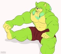 anthro bara barazoku bulge flufflecraft furry green_body green_fur male male_only muscles muscular solo solo_male sonic_(series) spread_legs underwear underwear_only werehog