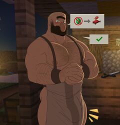 apron apron_only bald balls bara beard big_nose blush body_hair bulge chest_hair facial_hair flufflecraft male male_only minecraft muscles muscular penis solo solo_male tick_tock_meme video_games villager_(minecraft)