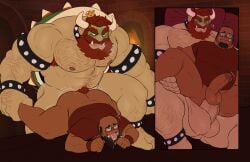 anal anal_sex balls bara beard big_balls big_penis blush body_hair boner bowser erection facial_hair flufflecraft gay gijinka glasses goomba horns male male_only mario_(series) muscles muscular new_super_mario_bros._u_deluxe nintendo nude pantsless penis sex shirt size_difference spread_legs super_crown super_mario_bros. tongue_out