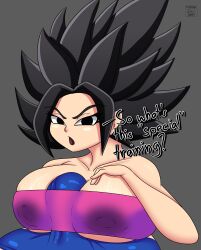 big_breasts big_penis black_eyes black_hair bulge bulge_through_clothing cabba caulifla cheek_bulge cheeks clothed clothed_paizuri clothing dick dick_on_face dragon_ball dragon_ball_super face_on_penis hand_on_breast large_penis long_penis low_cut_top paizuri partial_male penis penis_on_cheek penis_on_head purple_clothing question_mark spandex straight tagme text truedarkorts veiny_penis