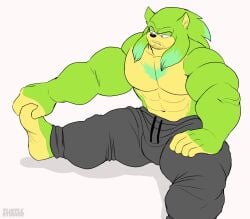 anthro bara barazoku bulge flufflecraft furry green_body green_fur male male_only muscles muscular pants solo solo_male sonic_(series) spread_legs sweatpants werehog