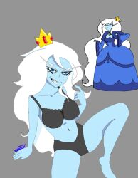 adventure_time blue_body bra breasts cartoon_network gray_background grey_background ice_queen_(adventure_time) light_blue_body panties underwear white_hair