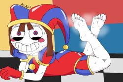 2023 2d 2d_(artwork) 2d_artwork azureemmi_(artist) feet foot_fetish foot_focus forced_smile glitch_productions gooseworx jester pomni pomni_(the_amazing_digital_circus) soles steam sweaty_feet the_amazing_digital_circus