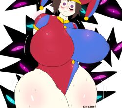 2023 2d 2d_(artwork) 2d_artwork artist_request blush breasts brown_hair female glitch_productions gloves gooseworx huge_breasts huge_thighs jester jester_costume jester_hat jester_outfit looking_at_viewer nipples nipples_visible_through_clothing pomni pomni_(the_amazing_digital_circus) short_hair sweat sweatdrop sweating tagme the_amazing_digital_circus thick_thighs white_body