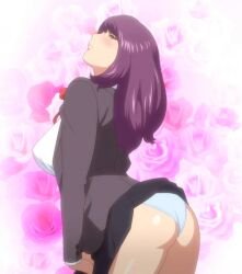 ass breasts clothing junjou_decamelon large_breasts looking_at_viewer panties presenting purple_hair queen_bee_(animation_studio) screencap screenshot thighs