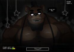 anthro bara barazoku bear body_hair facial_hair five_nights_at_freddy's flufflecraft freddy_(fnaf) furry male male_only muscles muscular solo solo_male speech_bubble ursid