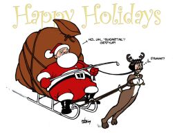 2009 animal_play arms_tied_behind_back bells bit_gag christmas duo hoof_boots reindeer_antlers reindeer_costume reindeer_girl reins santa_claus the_veterinarian whip