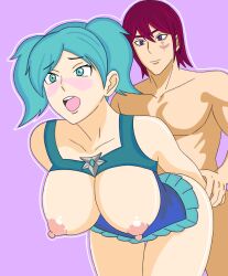 1boy 1girls big_breasts blue_eyes blue_hair caspian_(paladins) evie_(paladins) female light-skinned_female light-skinned_male male paladins red_hair sex sex_from_behind twintails