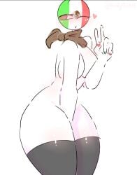 1girls big_ass big_thighs black_socks black_thighhighs brown_eyes brown_neckwear collarbone countryhumans countryhumans_girl covering_breasts covering_nipples covering_pussy girl_only hands_on_pussy kak0yt0_chel massive_thighs mexico_(countryhumans) neckwear solo tagme white_skin