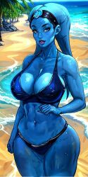 1girls 2023 aayla_secura ai_generated alternate_breast_size armpits beach big_breasts bikini blue_bikini blue_skin breasts cloud collarbone female female_focus female_only high_resolution highres hips hourglass_figure jedi jedi_master lekku looking_at_viewer lucasfilm navel nipple_bulge parted_lips self_upload sky solo solo_female solo_focus stable_diffusion star_wars tagme thighs toned toned_body toned_female twi'lek water yodayo