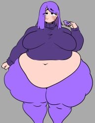 bbw belly belly_bulge belly_button blush bob_cut chubby curvaceous duolingo eating embarrassed fat fat_belly fat_girl fat_knees fat_woman feederism huge_belly huge_thighs inakotho large_belly large_breasts large_thighs lily_(duolingo) massive_thighs midriff morbidly_obese morbidly_obese_female nervous obese obese_female overweight overweight_female plump purple_hair ssbbw sweat sweatdrop sweating thick_thighs tight_clothing voluptuous voluptuous_female wide_hips yoga_pants