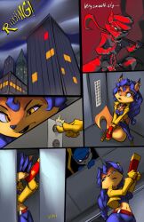 anthro belt big_breasts breasts breasts_squeezed_together carmelita_fox furry gun pants sly_cooper sly_cooper_(series) squeezing squeezing_breast thefuckingdevil