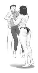 1boy 1girls ass athletic athletic_female blush female_dominating_male female_domination femdom ghdwid height_difference larger_female lifted_by_another pantless size_difference smaller_male strong_woman stronger_female underwear