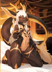 absurd_res ai_generated ambiguous_gender andromorph animal_genitalia anthro black_body cuntboy dragon fur furred_dragon genital_slit genitals girly gold_body hair hi_res humanoid intersex male riimaa scalie slit solo white_body white_hair