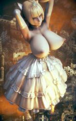 3d 3d_(artwork) big_breasts blonde_female blonde_hair blonde_hair breasts city city_destruction giantess huge_breasts junejukes light-skinned_female light_skin looking_up perky_nipples princess royalty short_hair topless topless_female