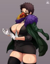 big_breasts boob_window breasts brown_hair button_down_shirt curvy curvy_female curvy_figure gloves hourglass_figure jmg large_breasts looking_at_viewer mask masked_female massive_breasts my_hero_academia old_art overhaul rule_63 skirt stockings suit suit_and_tie thick thick_thighs thighhighs thighs thunder_thighs voluptuous voluptuous_female