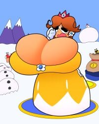 big_ass big_breasts boob_window breasts_bigger_than_head clothed crying female female_only huge_breasts hyper_breasts mario_(series) mario_party nintendo no_bra princess_daisy teaset_haliley