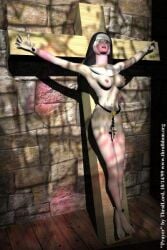 1990s 1999 20th_century 3d covering_pussy cross crucifix crucifixion naked_female nun thrallord torture veil wimple