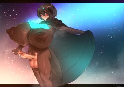 1futa alternate_breast_size anchors areolae balls big_balls big_penis black_hair breasts cape clothed clothing erection futa_only futanari gigantic_breasts greater_lophorina_(kemono_friends) huge_breasts huge_nipples human kemono_friends large_areolae large_breasts large_penis large_testicles light-skinned_futanari light_skin mostly_clothed nipples penis puffy_nipples short_hair solo standing top_heavy veiny_penis