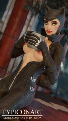 1girls 3d 3d_(artwork) batman:_arkham_city batman_(series) big_breasts blender blender_(software) blender_cycles bodysuit breasts catwoman catwoman_(arkham) catwoman_(arkham_city) clothed dc dc_comics female female_only mug naughty naughty_face nipples open_bodysuit selina_kyle showing_breasts smile solo solo_female standing table tongue tongue_out typiconart wayne_tower