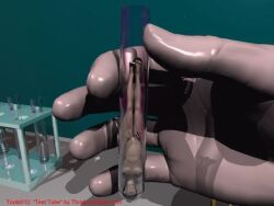 1female 3d micro naked_female restrained shrunken_woman test_tube thrallord upside-down