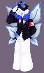 1boy 1male blue_dick blue_eyes blue_horns deadloxx demon demon_boy demons horns icedagger_(phighting) male_only nazi nazi_armband nazi_uniform phighting roblox roblox_game robloxian source_request tagme white_skin