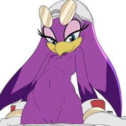 2021 beak bird blue_eyes breasts female female_focus female_only flat_chest glasses gloves inuyuru nipples purple_body purple_feathers pussy sega small_breasts sonic_(series) sonic_the_hedgehog_(series) sunglasses sunglasses_on_head wave_the_swallow white_background