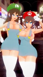 2girls 3d big_breasts blue_eyes breasts brown_hair bust busty chest curvaceous curvy curvy_figure female female_focus hips hourglass_figure huge_breasts human italian italian_female kaoskatsu large_breasts legs light-skinned_female light_skin lips luigi luigiette mariette mario mario_(series) mature mature_female multiple_girls new_super_mario_bros._u_deluxe nintendo rule_63 sisters slim_waist super_crown super_mario_sisters thick thick_legs thick_thighs thighs voluptuous waist wide_hips