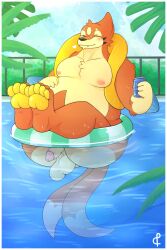 2_tails absurd_res ampersand_ad anthro ass balls belly beverage_can big_balls big_belly big_butt big_penis floatzel generation_4_pokemon genitals hand_on_belly hi_res huge_butt inflatable inner_tube male male_only multi_tail nintendo pawpads penis pokemon pokemon_(species) solo stuck tail