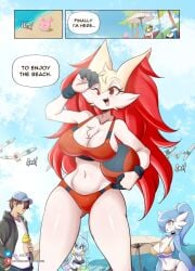 beach big_ass big_breasts bikini braixen bray_(lucyfercomic) breasts bubble_butt corsola female gardevoir huge_ass lucyfercomic pokemon pokemon_(species) thick_thighs volleyball wide_hips