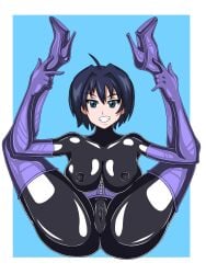 1girls ass bangs big_breasts black_bodysuit black_skinsuit blue_background blue_eyes bodysuit bondage_outfit breasts clitoris clitoris_piercing clitoris_ring dat_ass elbow_gloves erect_clitoris erect_clitoris_under_clothing erect_nipples erection falis_(murder_princess) female female_focus female_only full_body gloves hands_on_own_legs high_heel_boots high_heels latex latex_armwear latex_ass latex_boots latex_breasts latex_clothing latex_elbow_gloves latex_gloves latex_legwear latex_long_gloves latex_nipples latex_skin latex_skinsuit latex_stockings latex_suit latex_thigh_highs latex_thighhighs latex_vagina legs legs_up legwear long_gloves looking_at_viewer murder_princess nipples pierced_clitoris purple_gloves purple_hair purple_high_heels purple_high_heels_boots purple_legwear pussy short_hair skin_tight skin_tight_outfit skin_tight_suit skin_tight_thighhighs skintight skintight_bodysuit skintight_clothes skintight_clothing skintight_suit smile smiling smiling_at_viewer sole_female soles solo solo_female solo_focus spread_legs spreading stray_123 stray_pubic_hair suit teeth thick_thighs thighhighs thighs vagina vaginal_penetration wide_spread_legs wide_thighs zipper