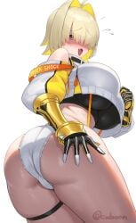 :3 ass_focus cameltoe cuboon dat_ass elegg_(nikke) english_text full-face_blush girl goddess_of_victory:_nikke hand_on_ass huge_ass huge_breasts huge_thighs looking_back nervous nervous_sweat open_mouth rear_view shy signature text thick_ass thick_hips thick_thighs thigh_strap twitter_username underboob vulva wide_hips