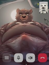 2024 3:4 anthro bear belly big_belly biped blush bulge clothing duo hfengfffff hi_res humanoid_hands kemono male mammal moobs navel nipples overweight overweight_male underwear