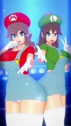 2girls 3d big_breasts blue_eyes breasts brown_hair bust busty chest curvaceous curvy curvy_figure female female_focus hips hourglass_figure huge_breasts human italian italian_female kaoskatsu large_breasts legs light-skinned_female light_skin lips luigi luigiette mariette mario mario_(series) mature mature_female multiple_girls new_super_mario_bros._u_deluxe nintendo rule_63 sisters slim_waist super_crown super_mario_sisters thick thick_legs thick_thighs thighs voluptuous waist wide_hips