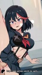 1boy 1girls ai_generated animated big_areola big_breasts black_hair blue_eyes breasts climax cum cum_in_pussy cum_inside ejaculation female human kill_la_kill leg_up male matoi_ryuuko ohmywaifu patreon_username penis penis_in_pussy pussy red_highlights sex squirting tagme tomboy uncensored vaginal_penetration