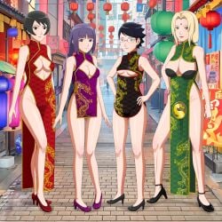 4girls adult age_difference bare_legs bare_shoulders black_eyes black_hair blonde_hair borusumi boruto:_naruto_next_generations boruto:_two_blue_vortex braided_twintails braids breasts brown_eyes center_opening cheongsam china_dress chinese_clothes cleavage cutout female female_only footwear full_body heels high_heels human kakei_sumire kurotsuchi long_dress long_hair multiple_girls naruto naruto_(series) naruto_shippuden no_bra_under_clothes no_panties no_panties_under_dress older_female older_woman_and_younger_girl purple_eyes purple_hair qipao revealing_clothes sarada_uchiha shoes short_dress short_hair skimpy skimpy_clothes teenager tsunade twintails very_long_hair younger_female